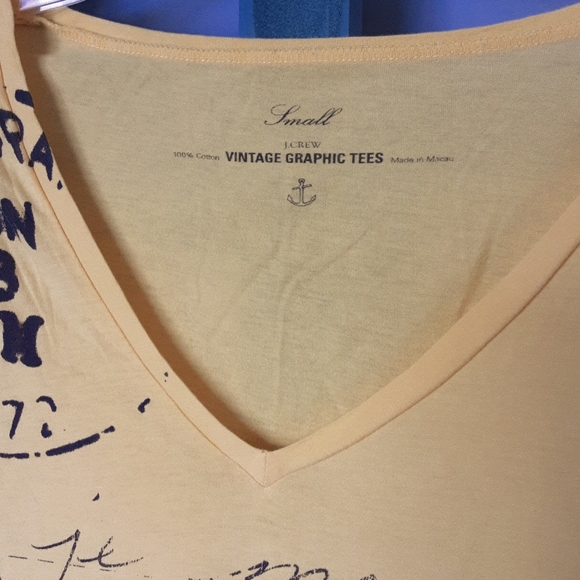 J.Crew Bright Yellow Nautical Vintage Graphic Tees 100% Cotton Stamp - Picture 2 of 3